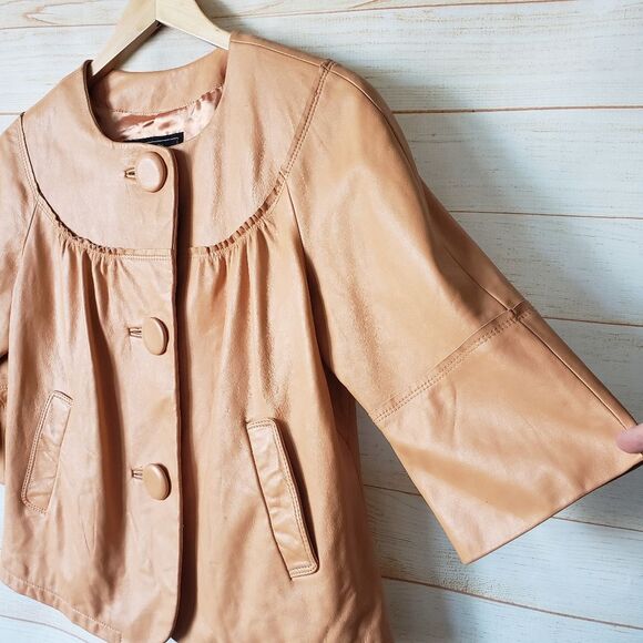 Vintage Jerry Lewis Leather Cropped Round Neck Button Front Jacket Women's Small - Picture 4 of 16